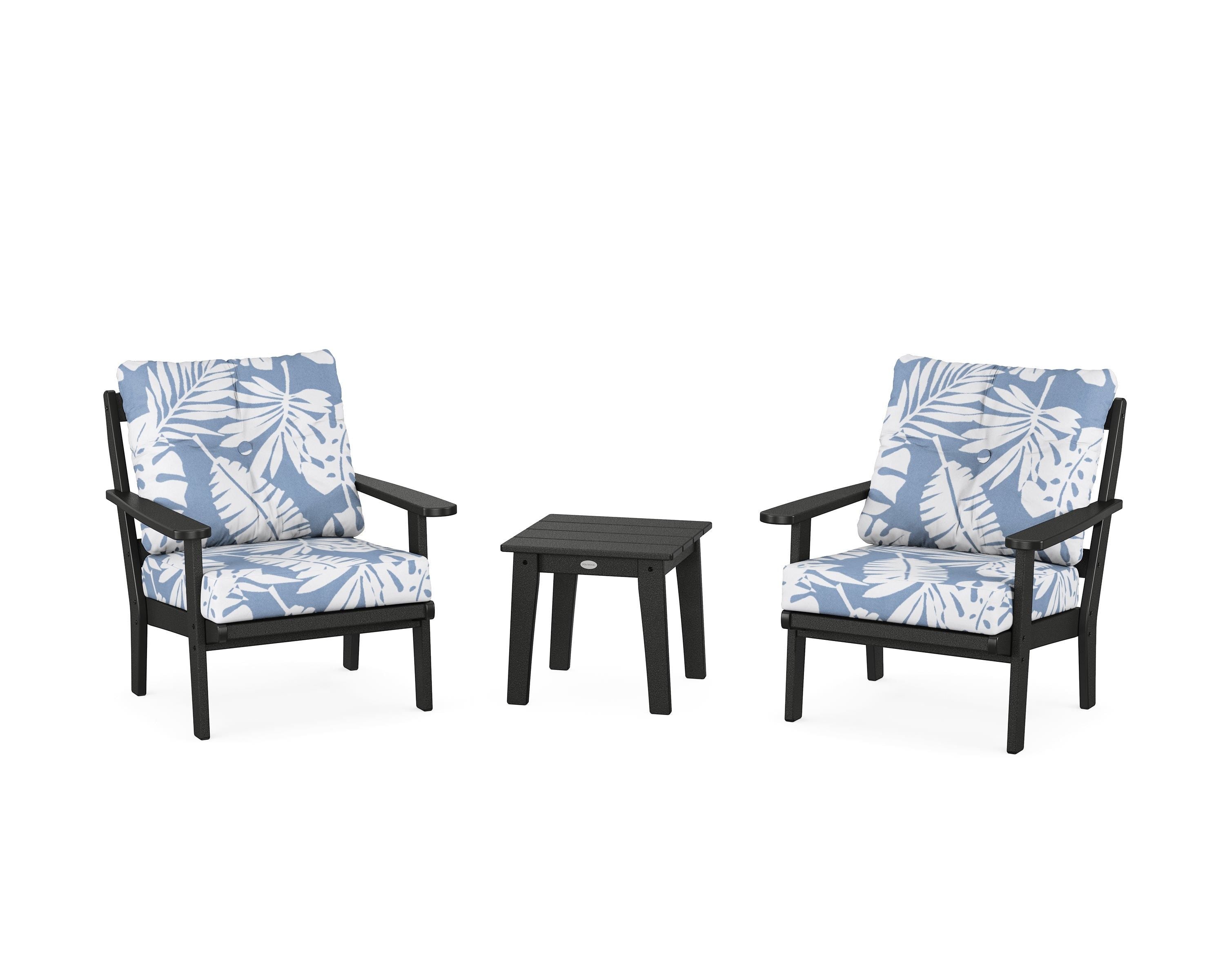 POLYWOOD® Mission 3-Piece Deep Seating Set in Black / Leaf Sky Blue