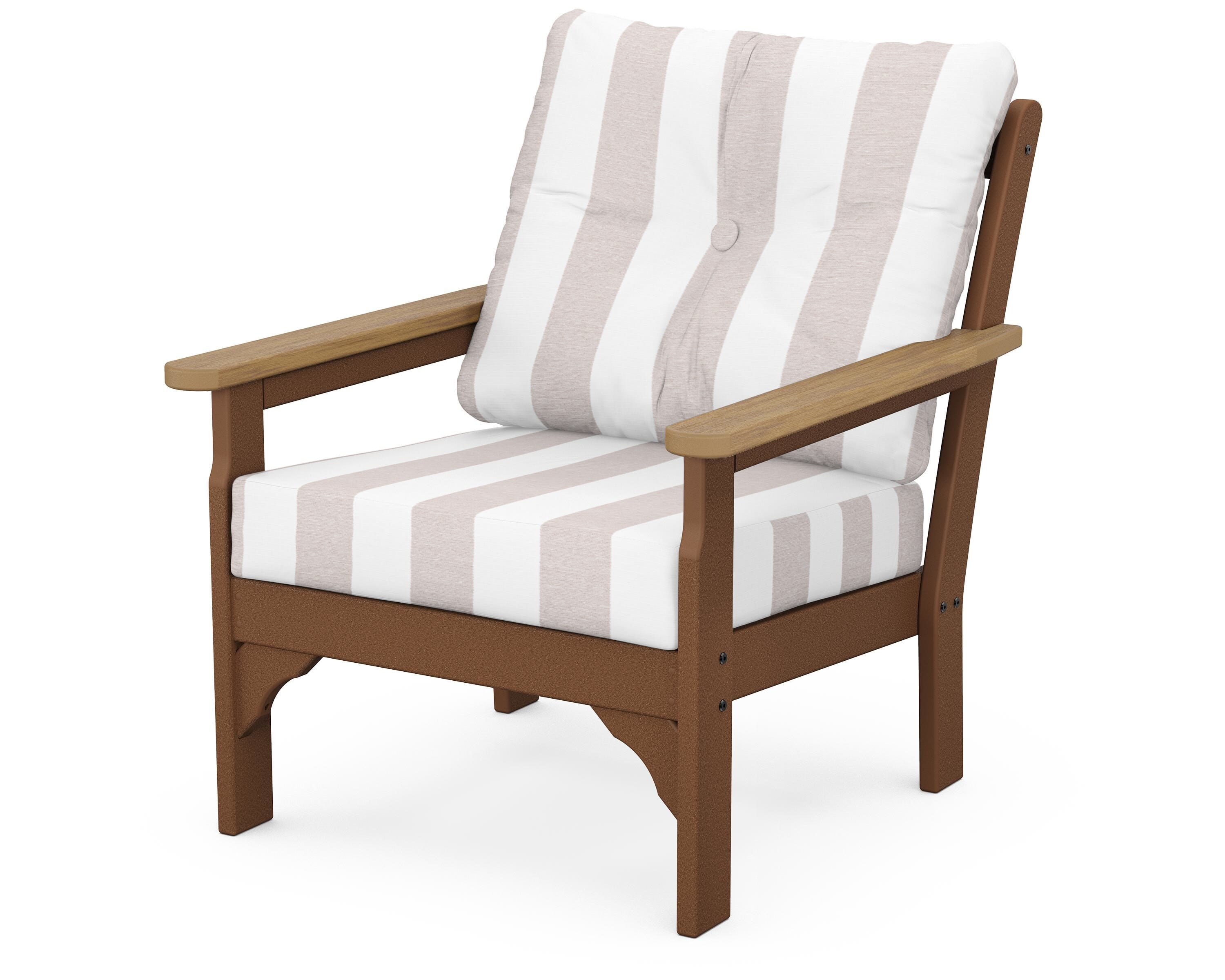 POLYWOOD® Vineyard Deep Seating Chair in Teak / Natural / Cabana Stripe Dune Burlap