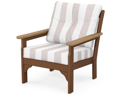 POLYWOOD® Vineyard Deep Seating Chair in Teak / Natural / Cabana Stripe Dune Burlap