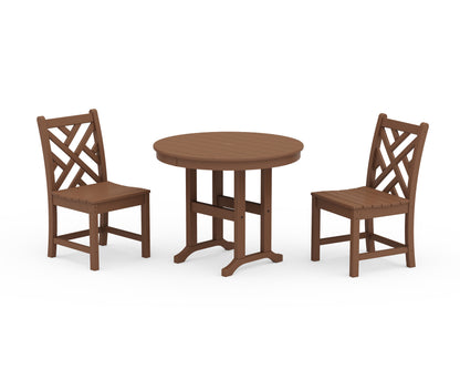 POLYWOOD® Chippendale Side Chair 3-Piece Round Dining Set in Teak