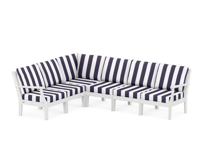 POLYWOOD® Braxton Modular 6-Piece Deep Seating Set in White / Cabana Stripe Navy