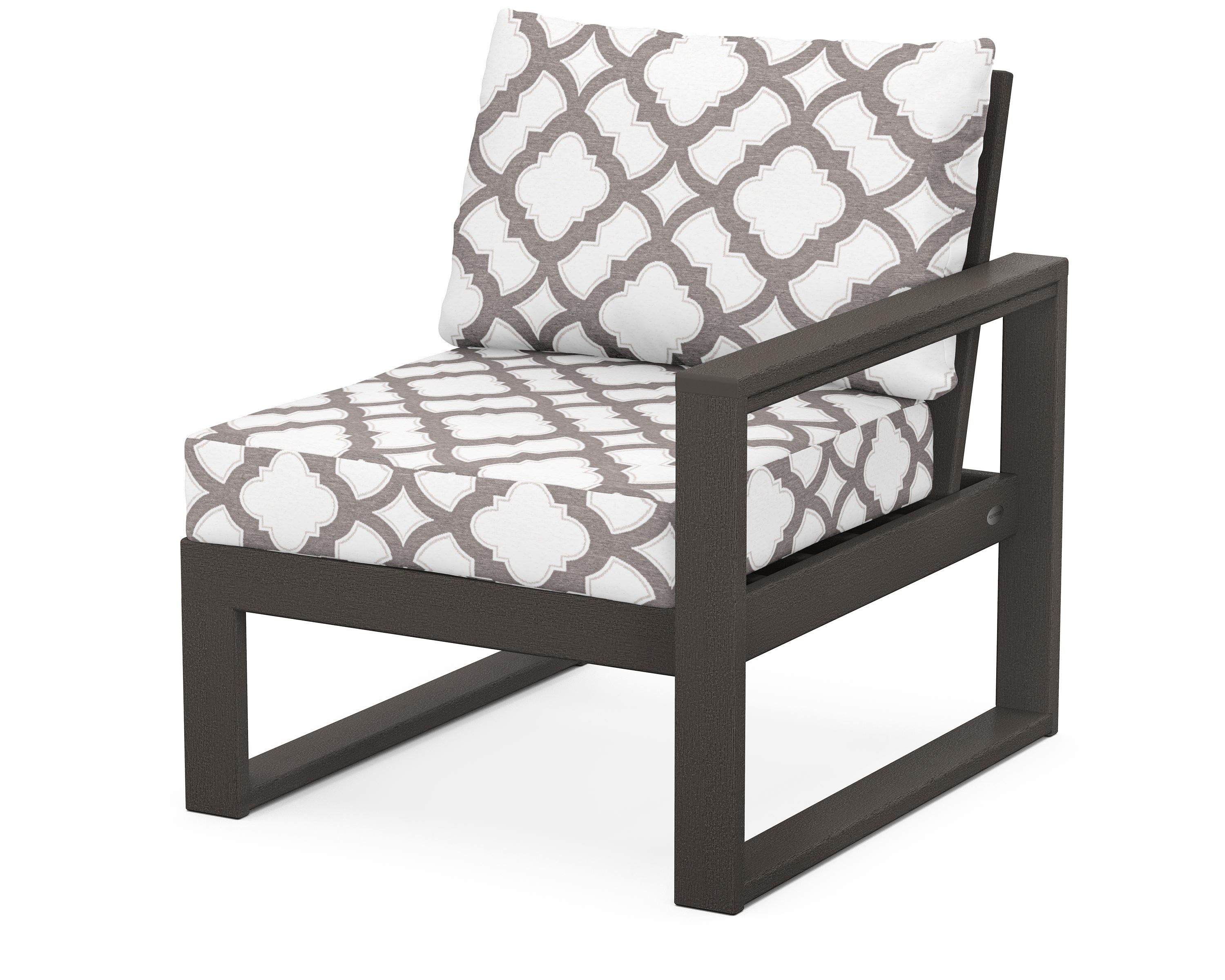 POLYWOOD® EDGE Modular Right Arm Chair in Vintage Coffee / Trellis Grey Mist