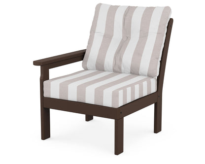 POLYWOOD® Vineyard Modular Left Arm Chair in Mahogany / Cabana Stripe Dune Burlap