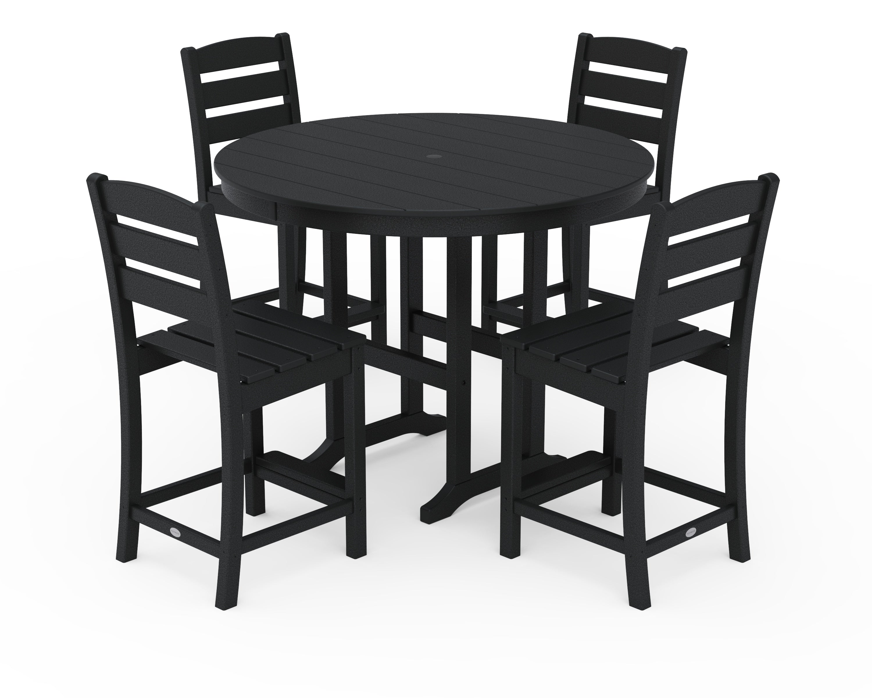 POLYWOOD® Lakeside 5-Piece Farmhouse Round Side Chair Counter  Set in Black