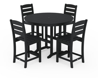 POLYWOOD® Lakeside 5-Piece Farmhouse Round Side Chair Counter  Set in Black