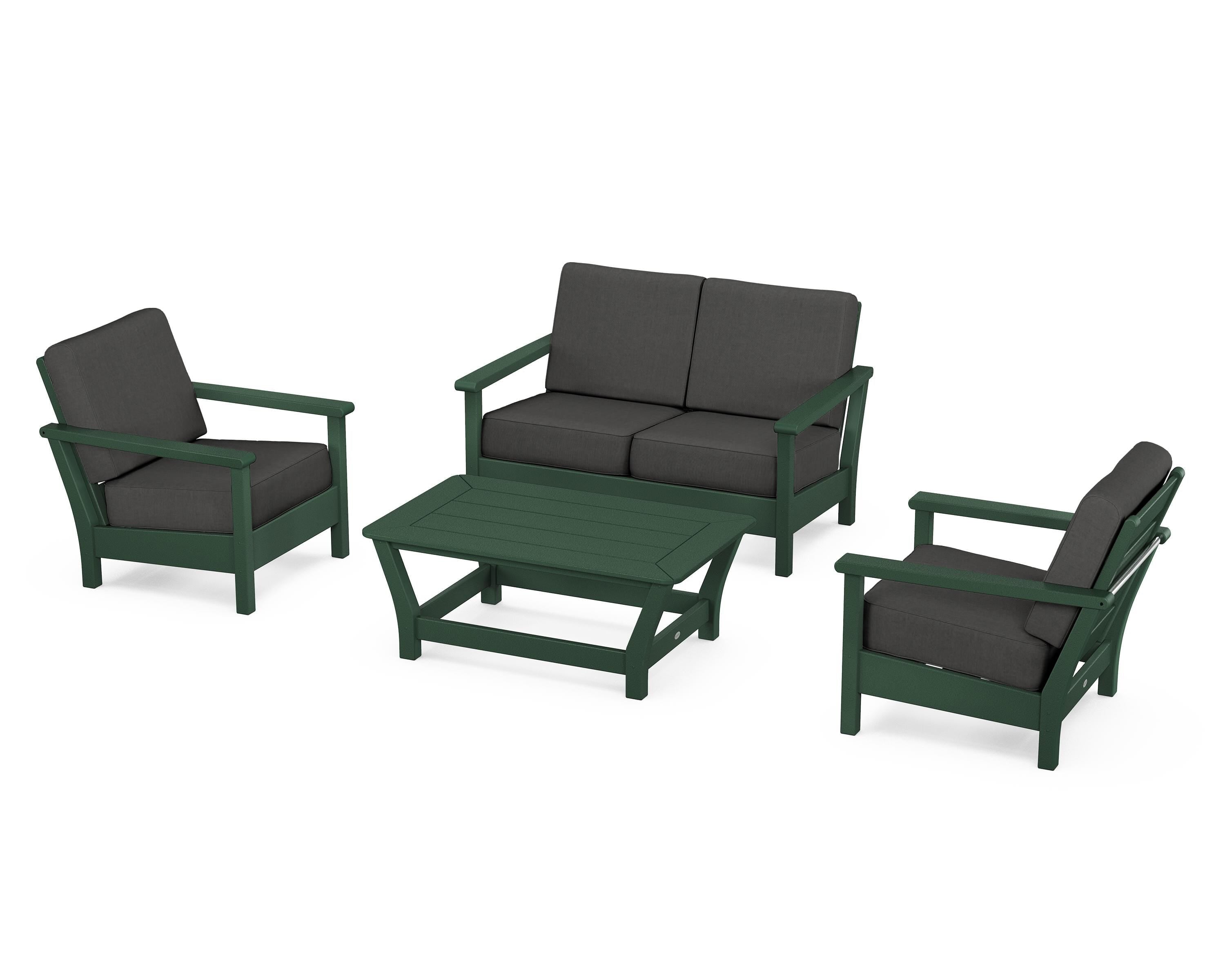 POLYWOOD® Harbour 4-Piece Deep Seating Set in Green / Spectrum Carbon