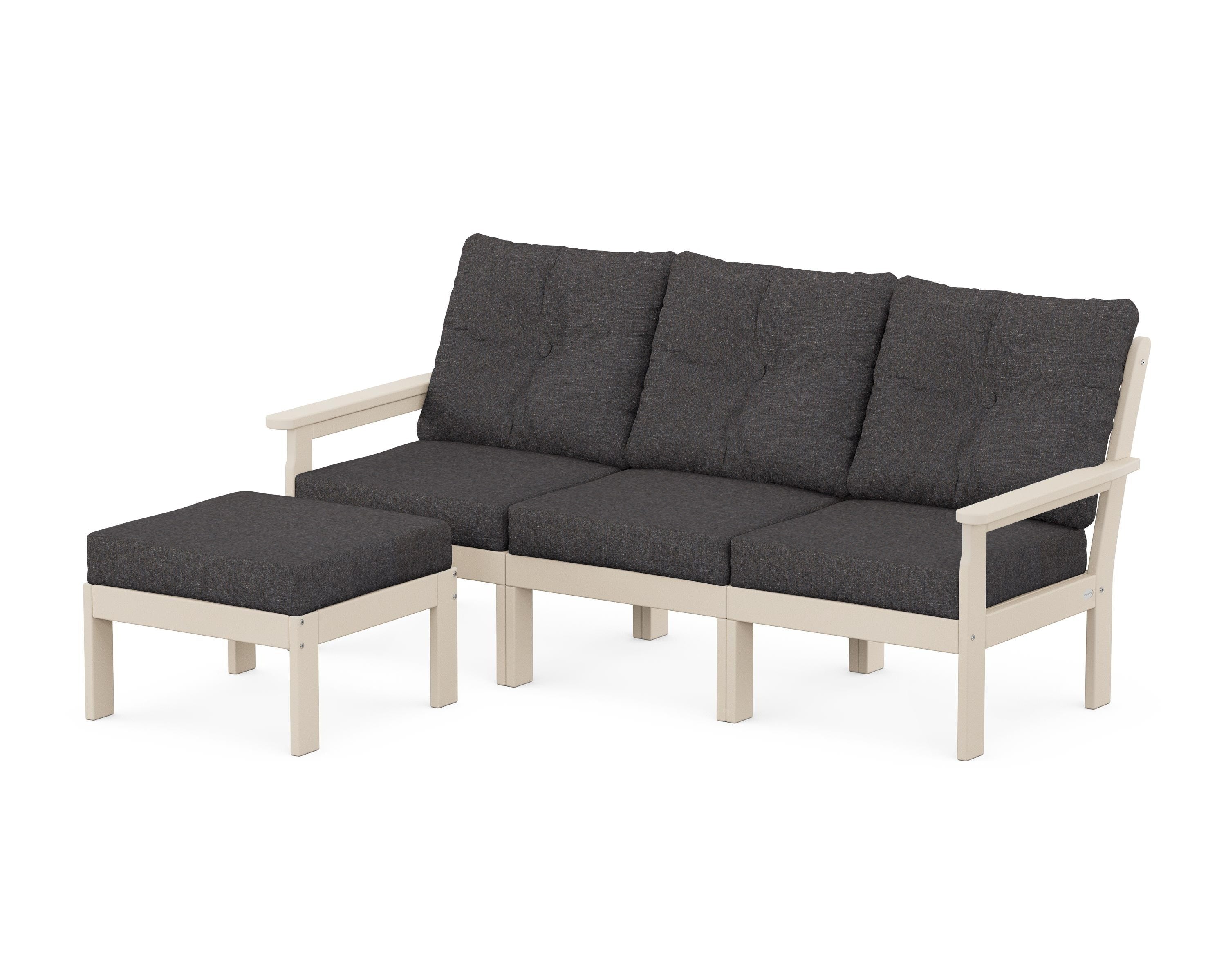 POLYWOOD® Vineyard 4-Piece Sectional with Ottoman in Sand / Ash Charcoal