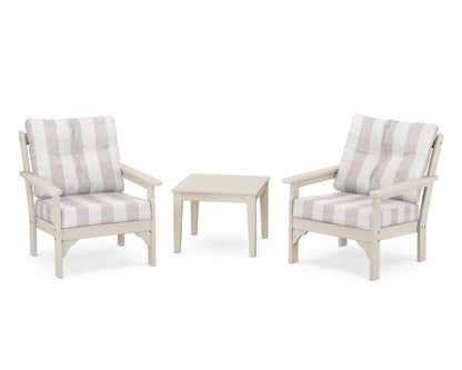 POLYWOOD® Vineyard 3-Piece Deep Seating Set in Sand / Buffalo Plaid Dune Burlap