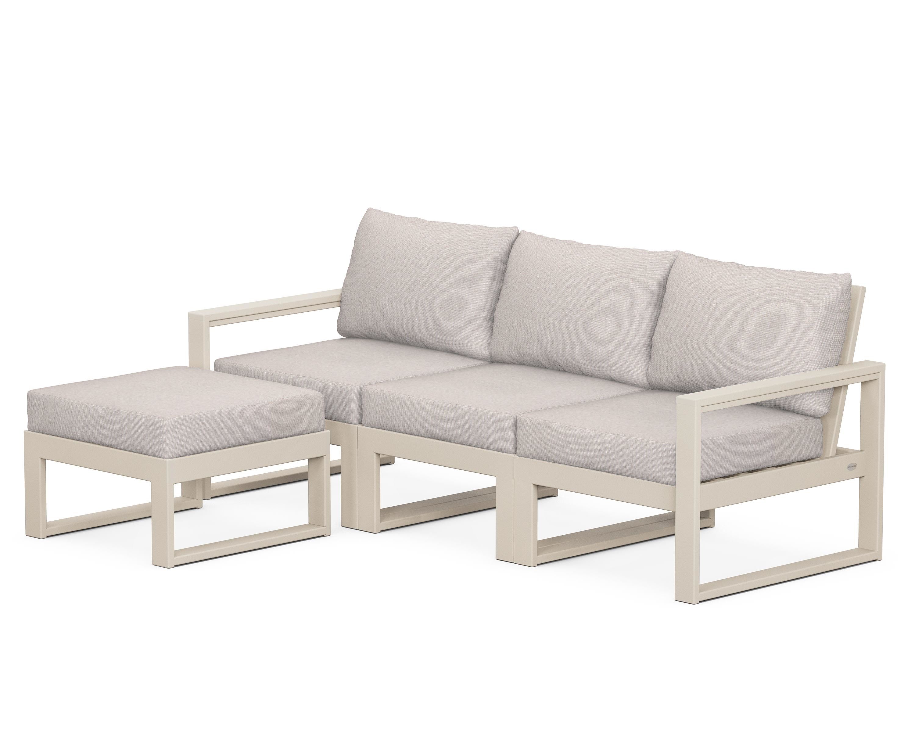 POLYWOOD® EDGE 4-Piece Modular Deep Seating Set with Ottoman in Sand / Dune Burlap