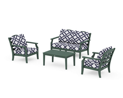 Draper James™ by  POLYWOOD® Savannah 4-Piece Deep Seating Set with Loveseat in Green / Trellis Navy