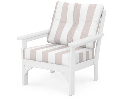 POLYWOOD® Vineyard Deep Seating Chair in White / Cabana Stripe Dune Burlap