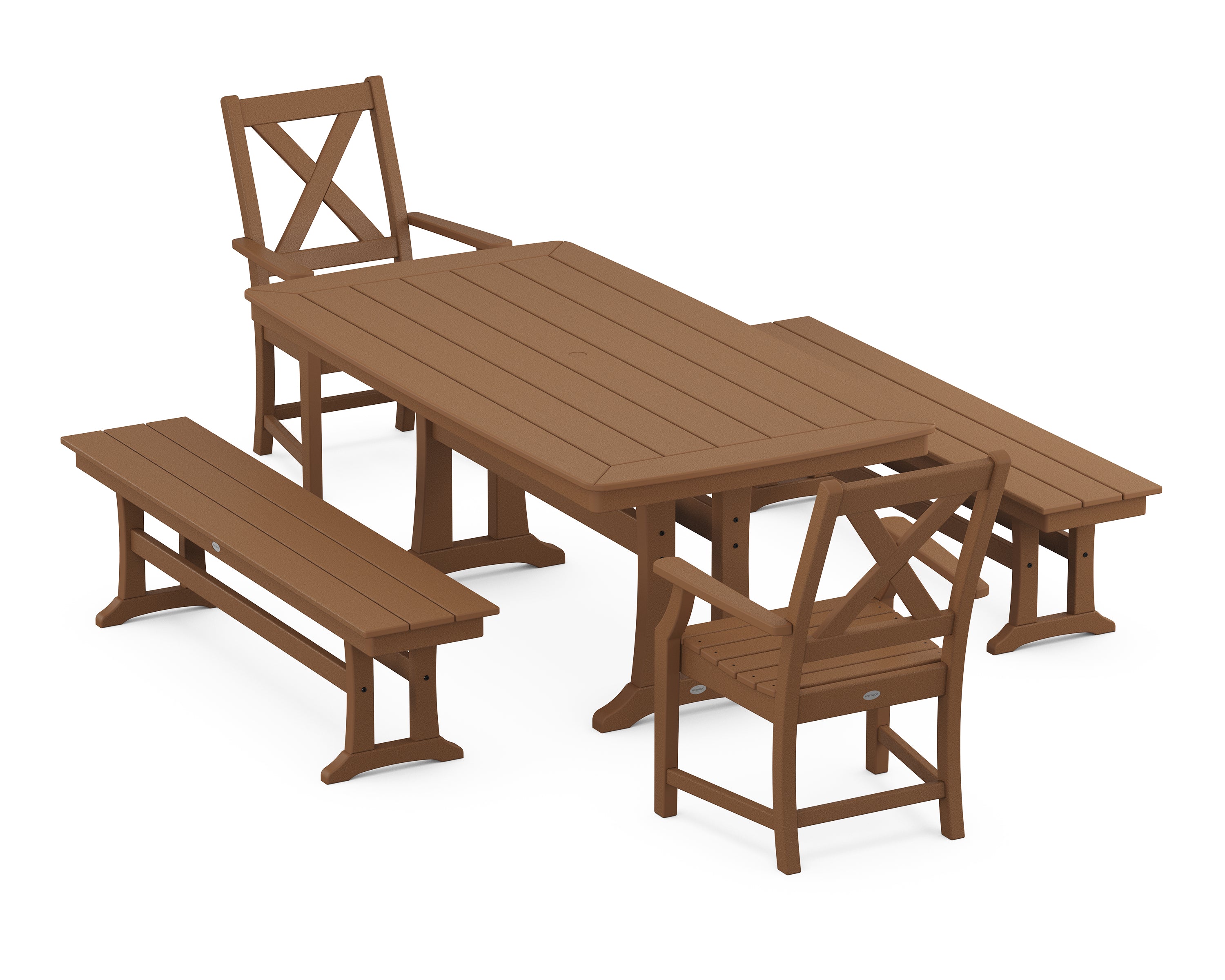 POLYWOOD® Braxton 5-Piece Dining Set with Trestle Legs in Teak
