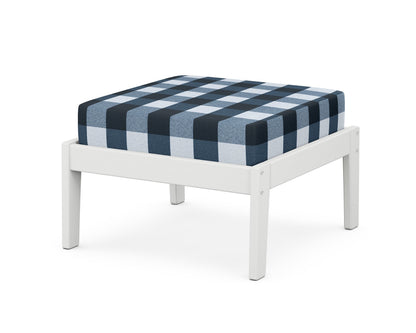 Unbranded Deep Seating Ottoman in White / Buffalo Plaid Marine Indigo