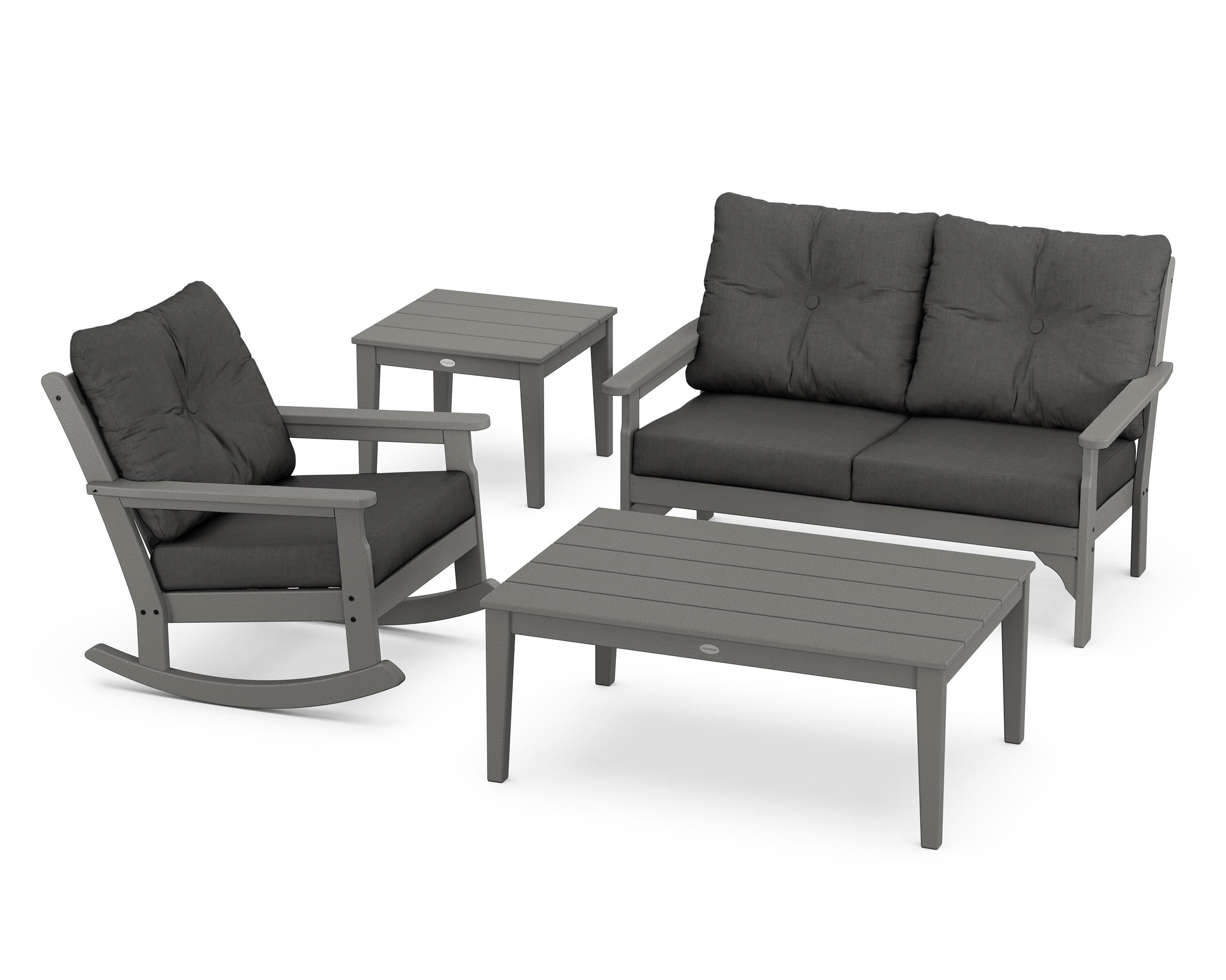 POLYWOOD® Vineyard 4-Piece Deep Seating Rocker Set in Slate Grey / Spectrum Carbon