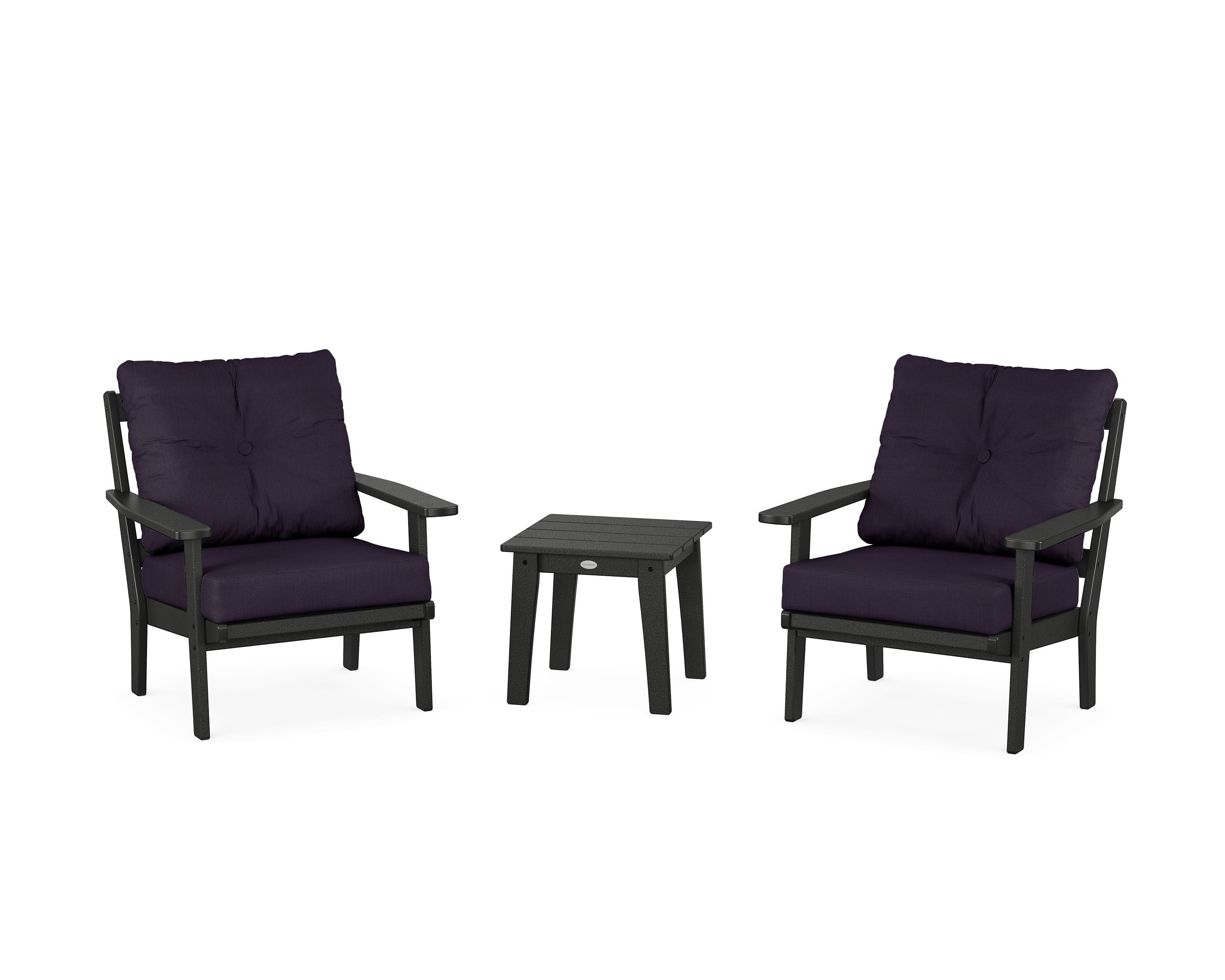 POLYWOOD® Prairie 3-Piece Deep Seating Set in Black / Navy Linen