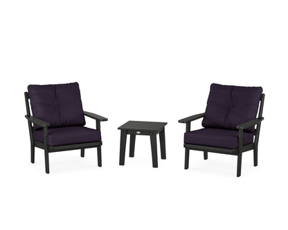 POLYWOOD® Prairie 3-Piece Deep Seating Set in Black / Navy Linen
