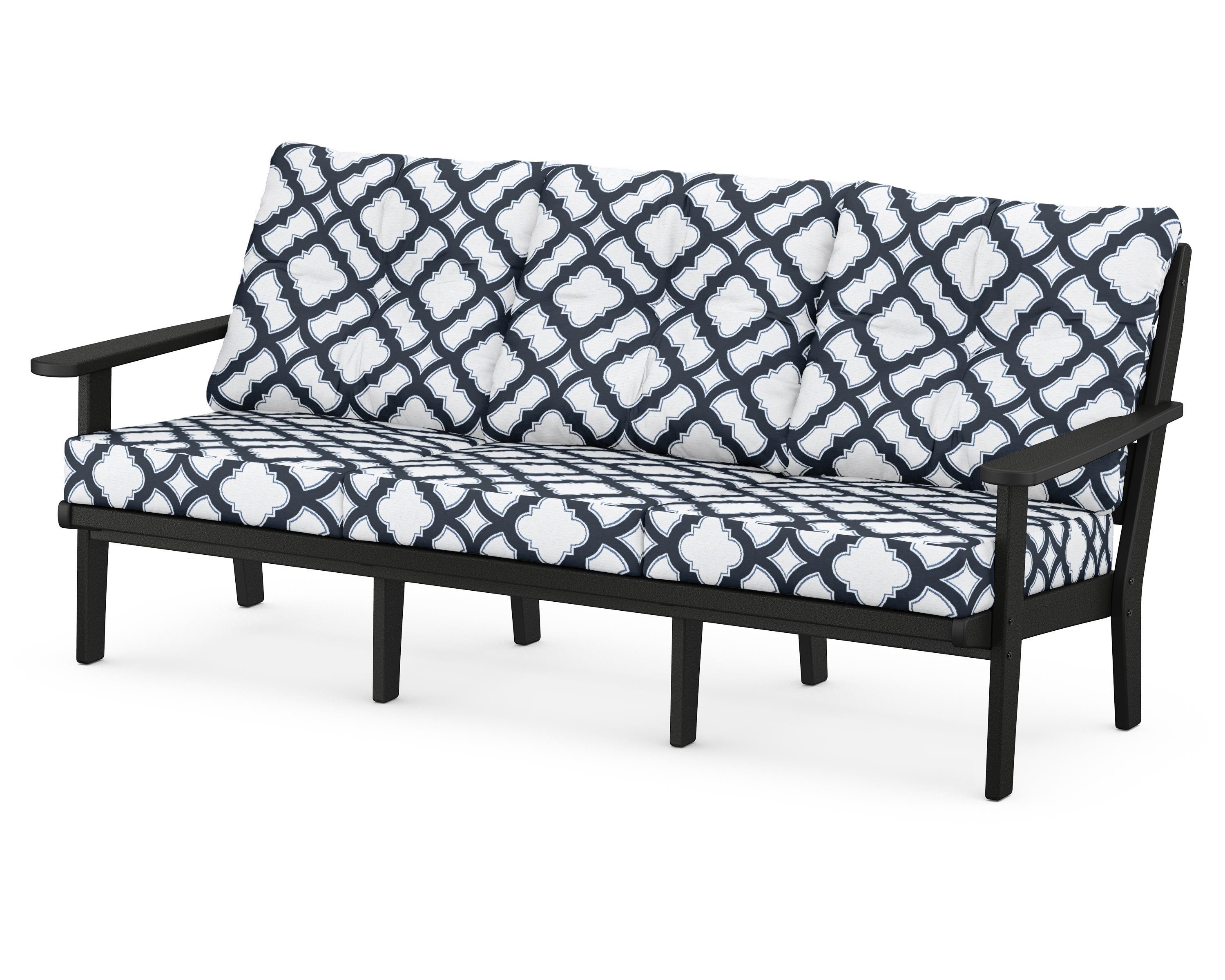 POLYWOOD® Lakeside Deep Seating Sofa in Black / Trellis Marine Indigo