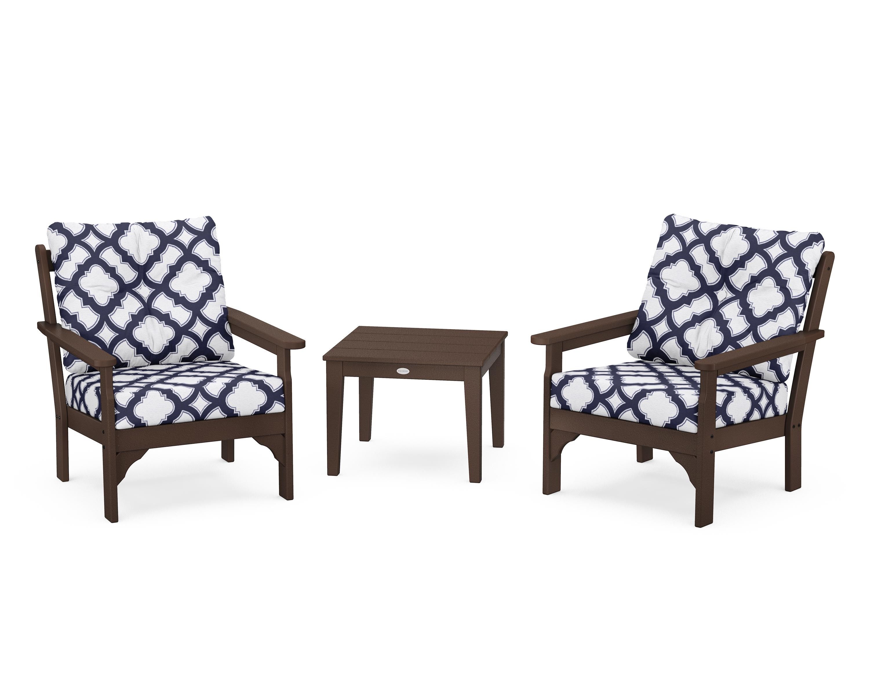 POLYWOOD® Vineyard 3-Piece Deep Seating Set in Mahogany / Trellis Navy