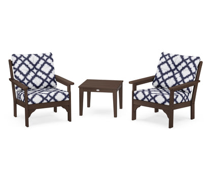 POLYWOOD® Vineyard 3-Piece Deep Seating Set in Mahogany / Trellis Navy