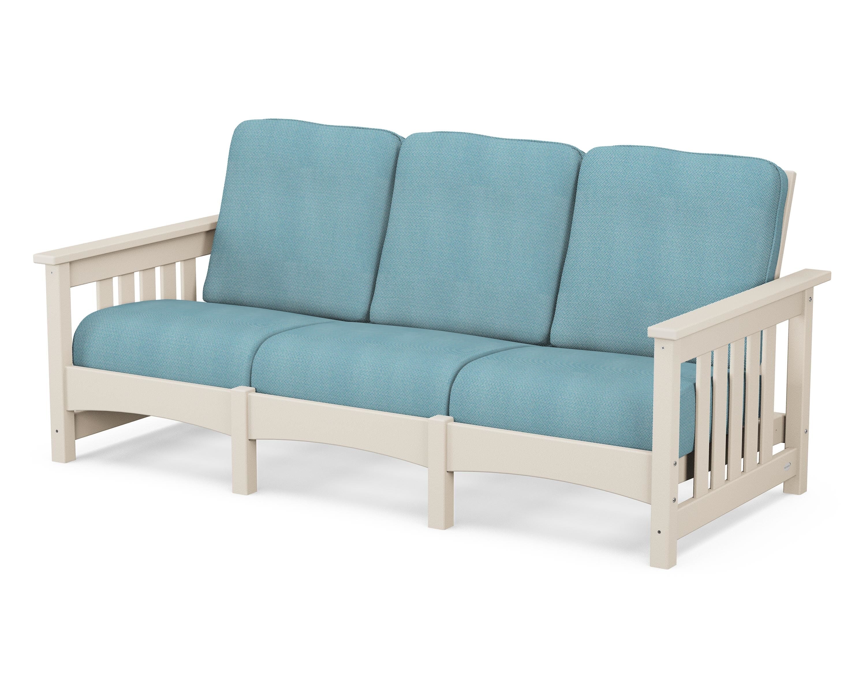 POLYWOOD® Club Mission Sofa in Sand / Lattice Sky Blue