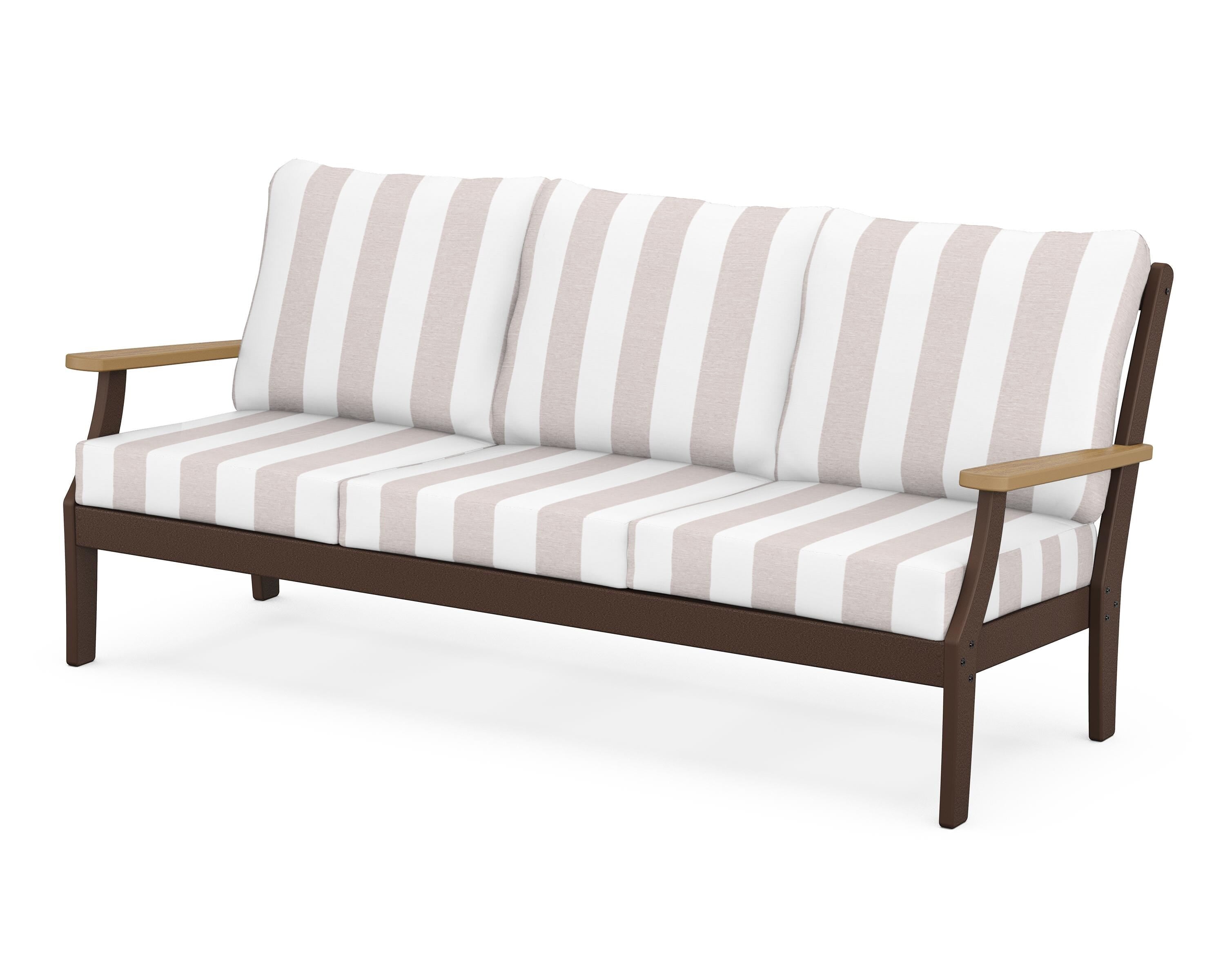 POLYWOOD® Braxton Deep Seating Sofa in Mahogany / Natural / Cabana Stripe Dune Burlap