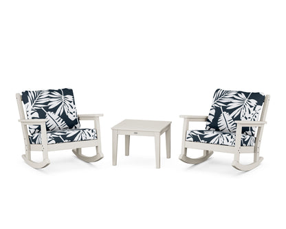 POLYWOOD® Chippendale 3-Piece Deep Seating Rocker Set in Sand / Leaf Marine Indigo
