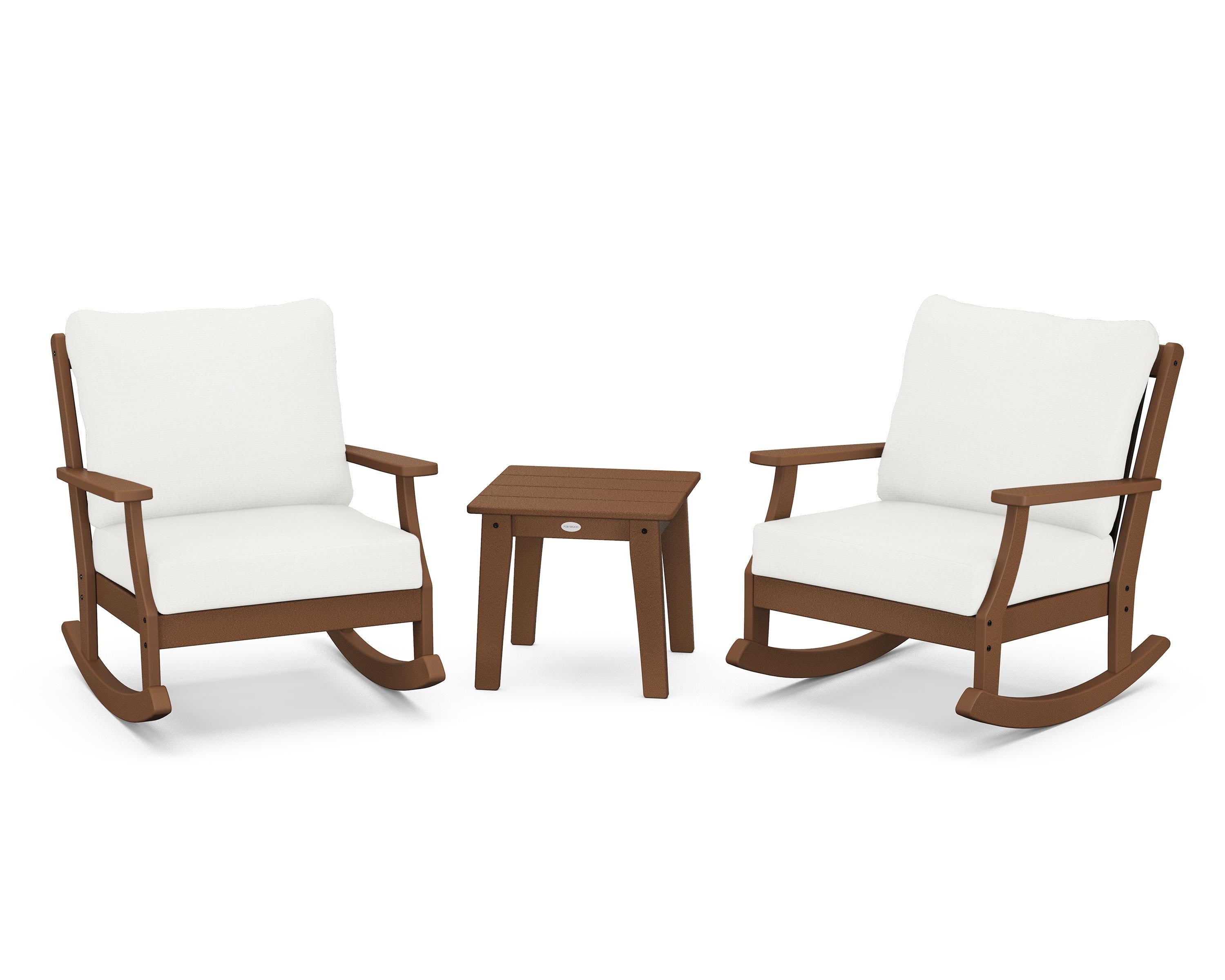 POLYWOOD® Braxton 3-Piece Deep Seating Rocker Set in Teak / Natural Linen