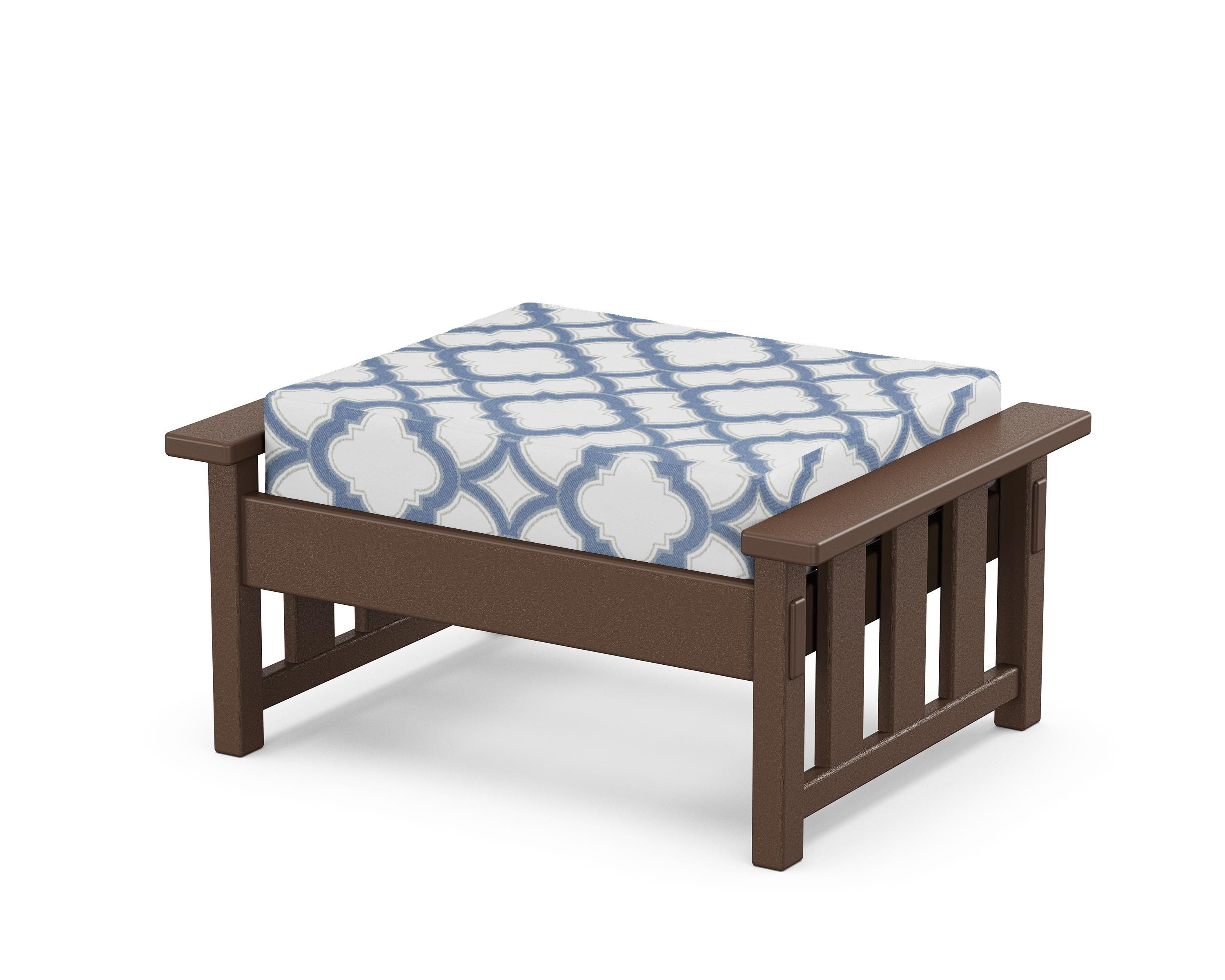 Martha Stewart by POLYWOOD® Acadia Deep Seating Ottoman in Mahogany / Trellis Sky Blue