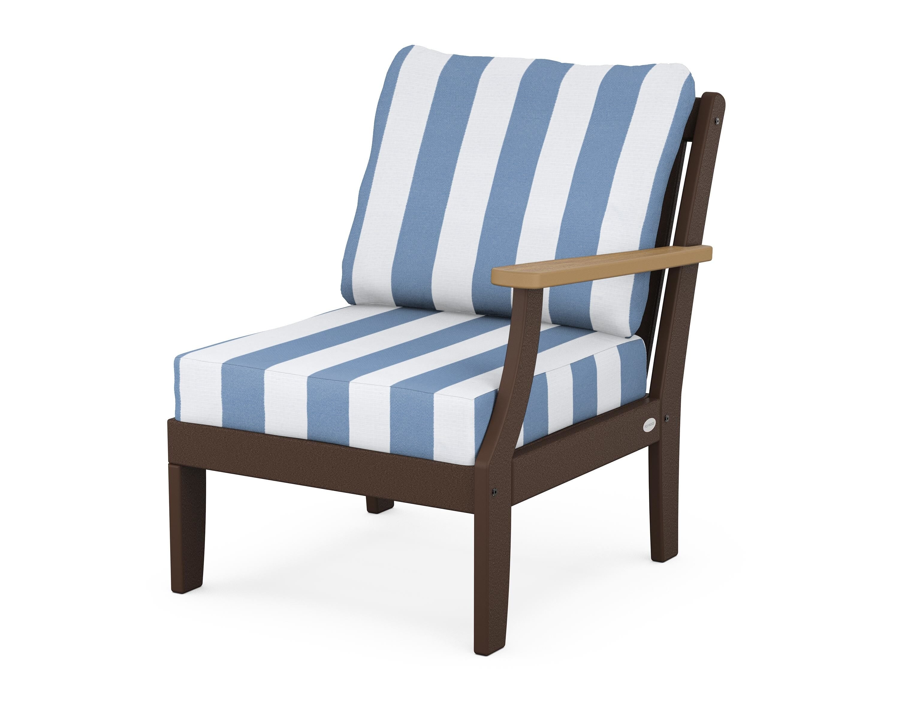 POLYWOOD® Braxton Modular Right Arm Chair in Mahogany / Natural / Cabana Stripe Sky Blue