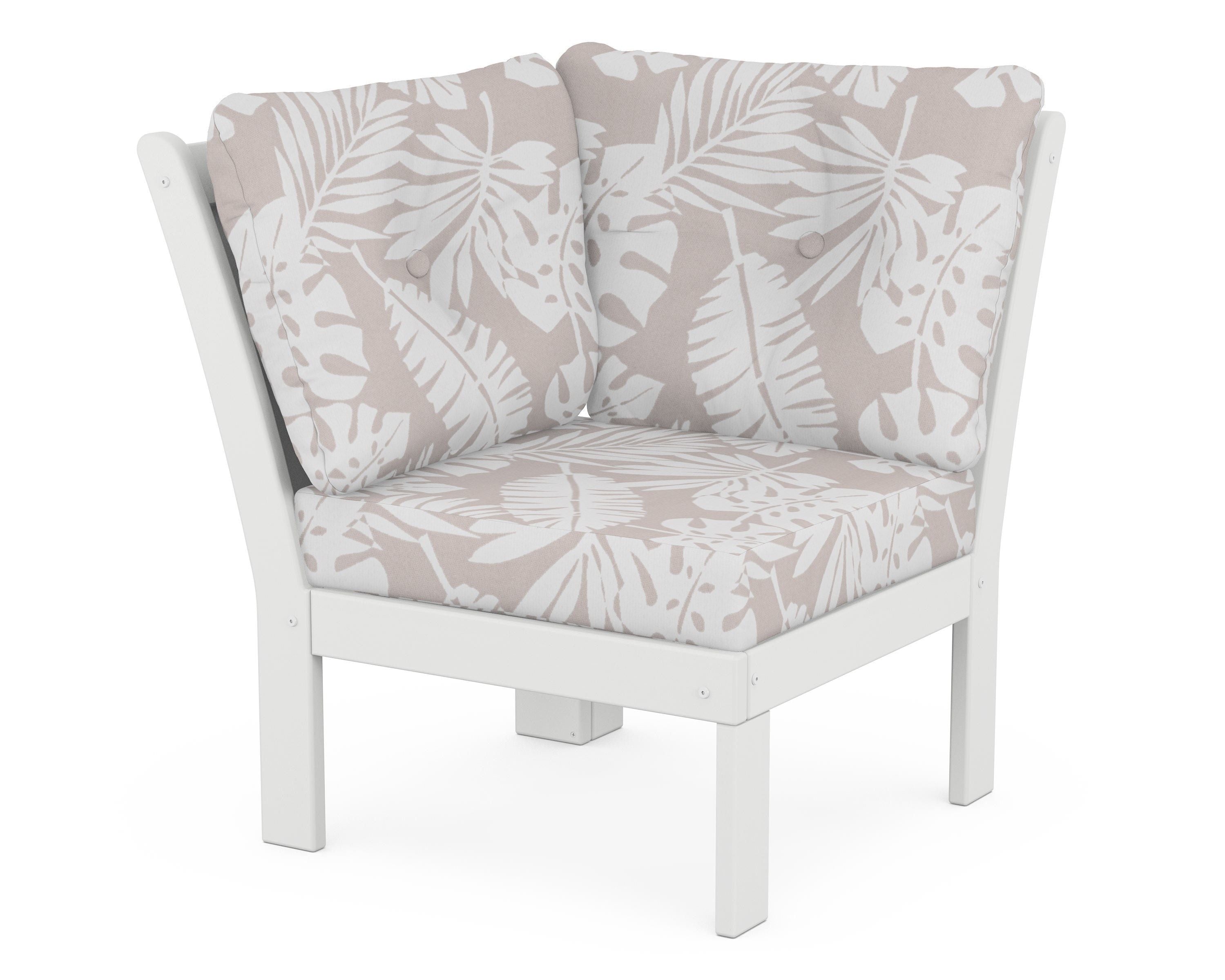 POLYWOOD® Vineyard Modular Corner Chair in White / Leaf Dune Burlap