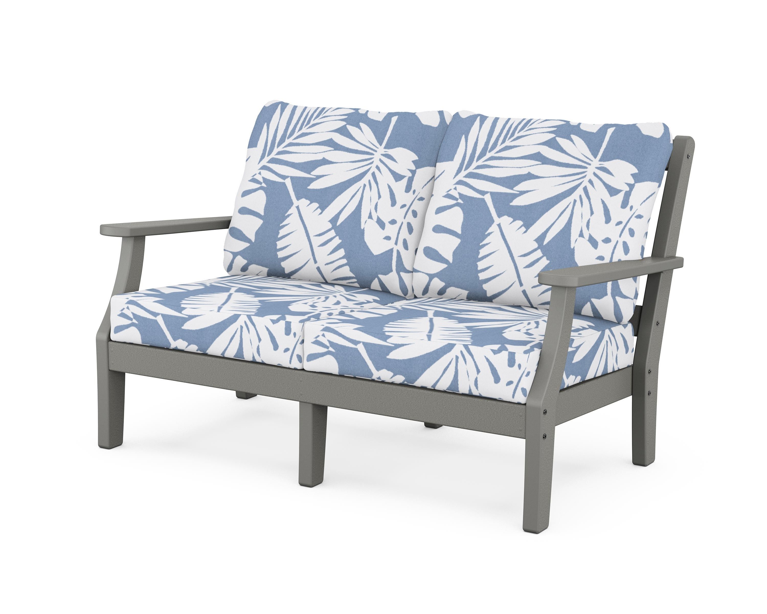 Martha Stewart by POLYWOOD® Chinoiserie Deep Seating Loveseat in Slate Grey / Leaf Sky Blue