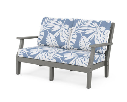 Martha Stewart by POLYWOOD® Chinoiserie Deep Seating Loveseat in Slate Grey / Leaf Sky Blue
