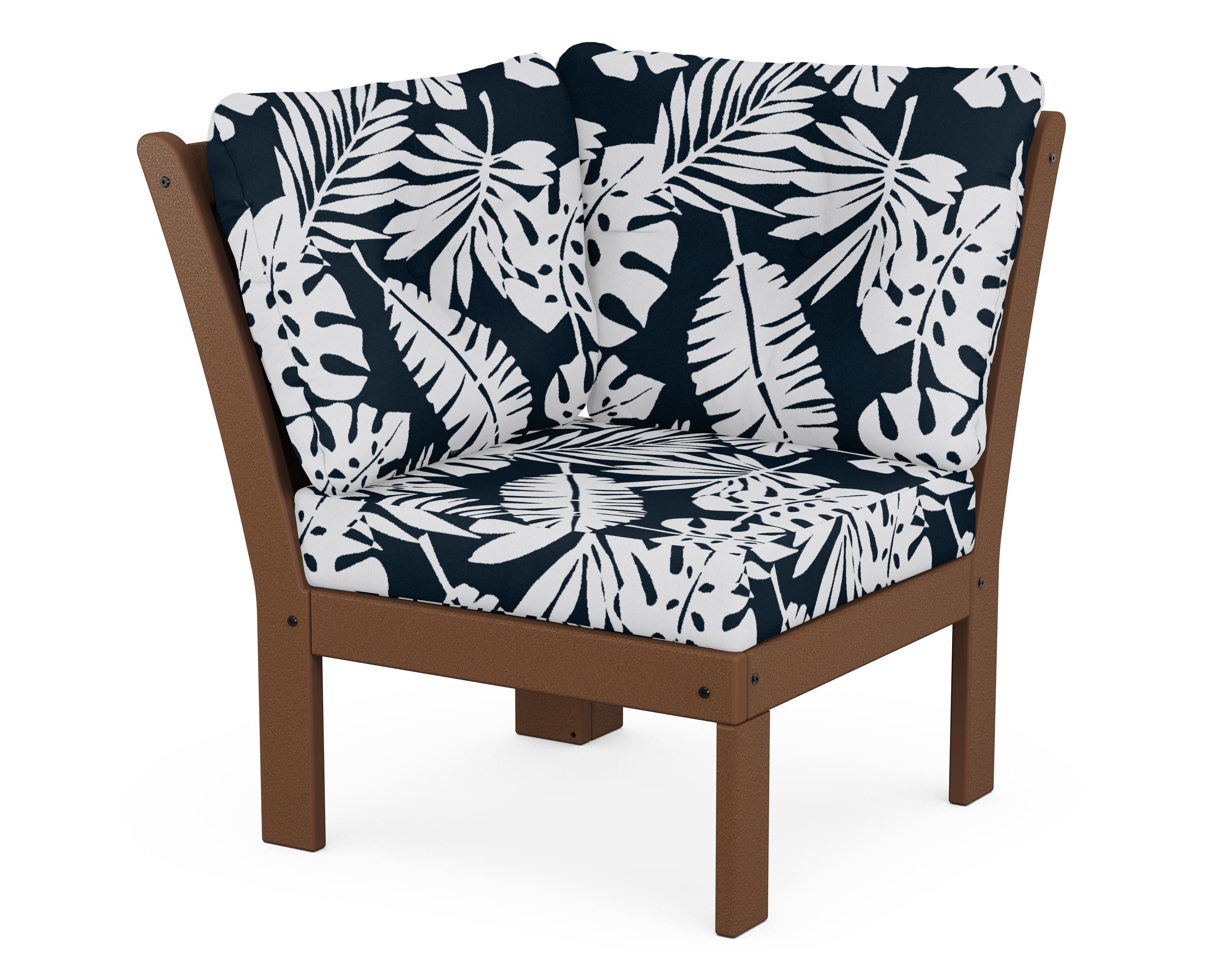 POLYWOOD® Vineyard Modular Corner Chair in Teak / Leaf Marine Indigo