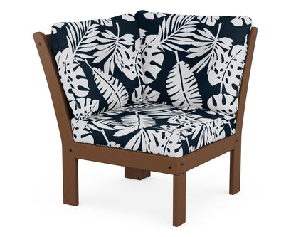 POLYWOOD® Vineyard Modular Corner Chair in Teak / Leaf Marine Indigo