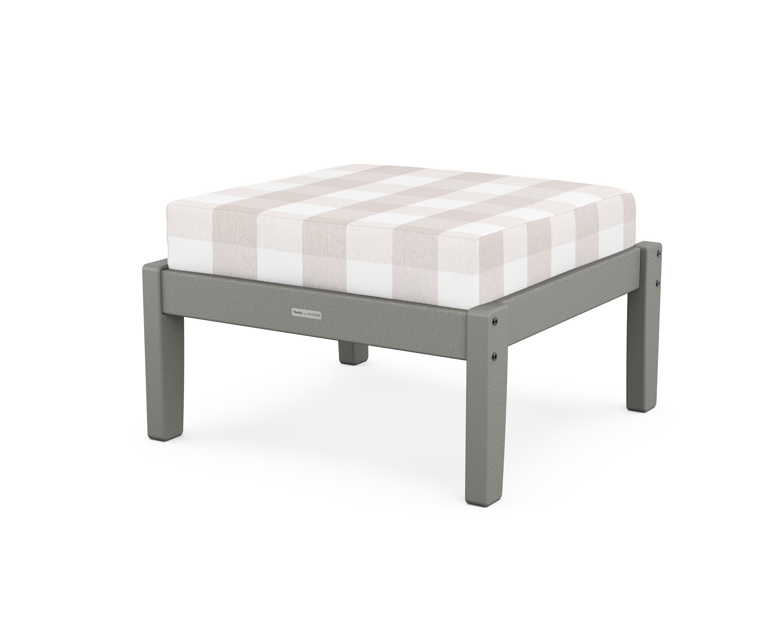 Martha Stewart by POLYWOOD® Chinoiserie Deep Seating Ottoman in Slate Grey / Buffalo Plaid Dune Burlap