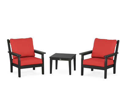 POLYWOOD® Chippendale 3-Piece Deep Seating Set in Black / Crimson Linen