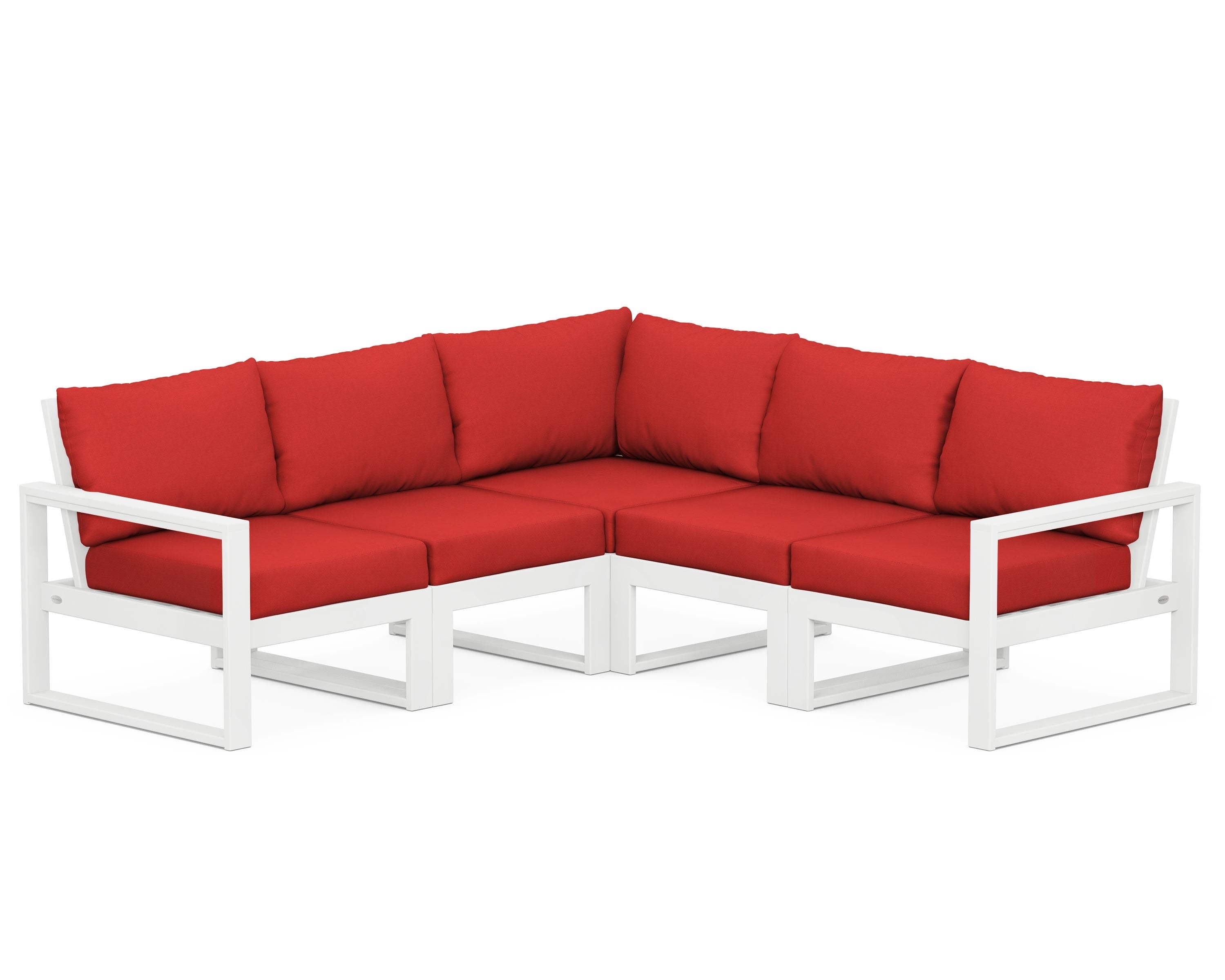 POLYWOOD® EDGE 5-Piece Modular Deep Seating Set in White / Crimson Linen