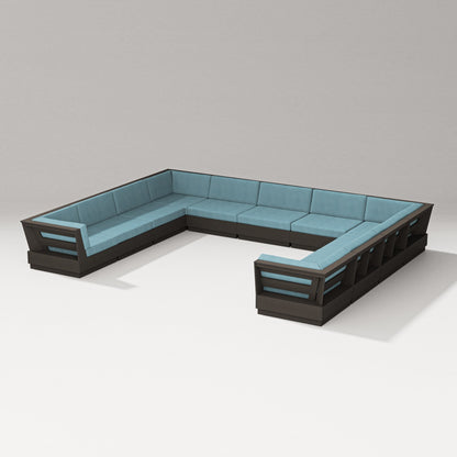 PW Designer Series Elevate Large U-Shaped Sectional in Vintage Coffee / Lattice Sky Blue