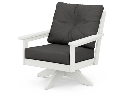 POLYWOOD® Vineyard Deep Seating Swivel Chair in Vintage White / Spectrum Carbon