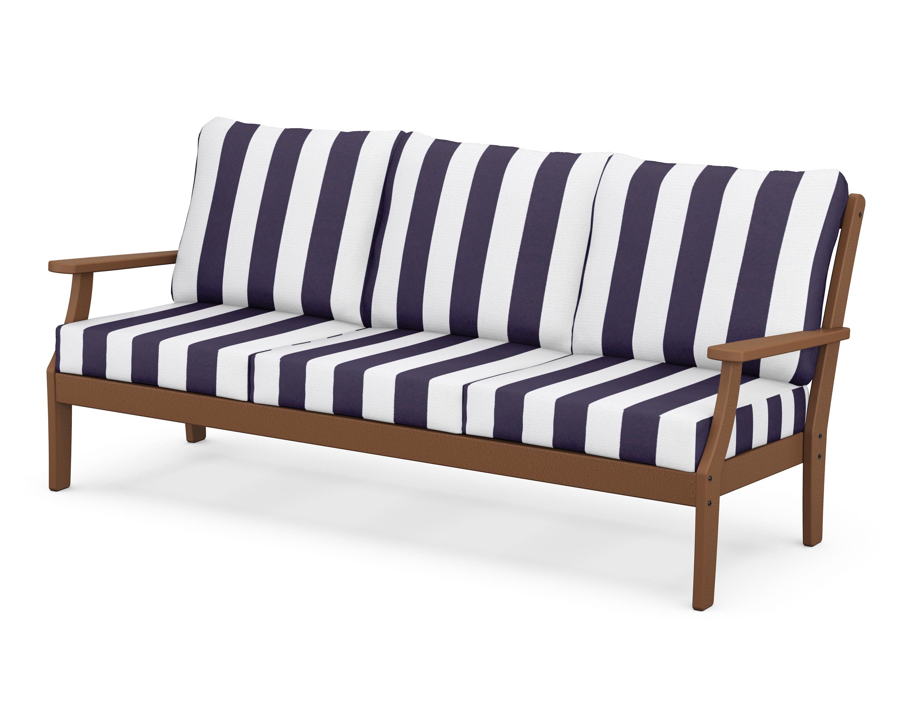 POLYWOOD® Braxton Deep Seating Sofa in Teak / Cabana Stripe Navy