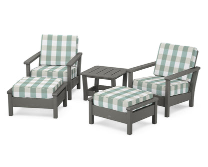 POLYWOOD® Harbour 5-Piece Deep Seating Chair Set in Slate Grey / Buffalo Plaid Glacier Spa