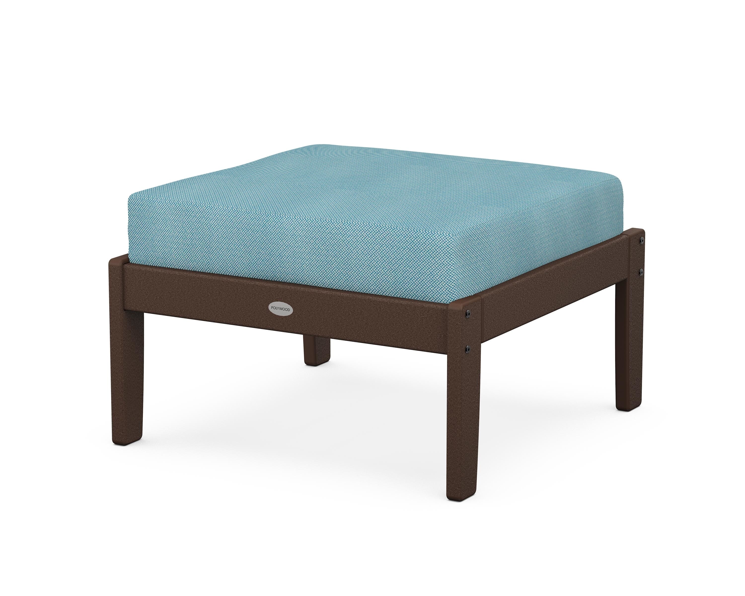 POLYWOOD® Braxton Deep Seating Ottoman in Mahogany / Lattice Sky Blue