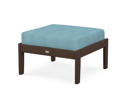 POLYWOOD® Braxton Deep Seating Ottoman in Mahogany / Lattice Sky Blue