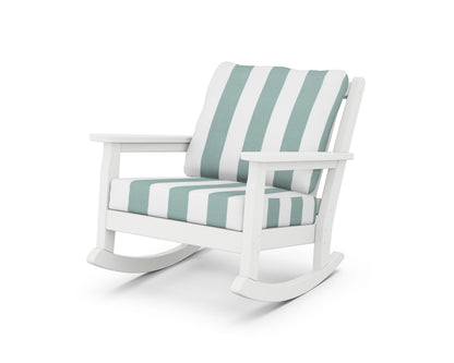 POLYWOOD® Chippendale Deep Seating Rocking Chair in White / Cabana Stripe Glacier Spa
