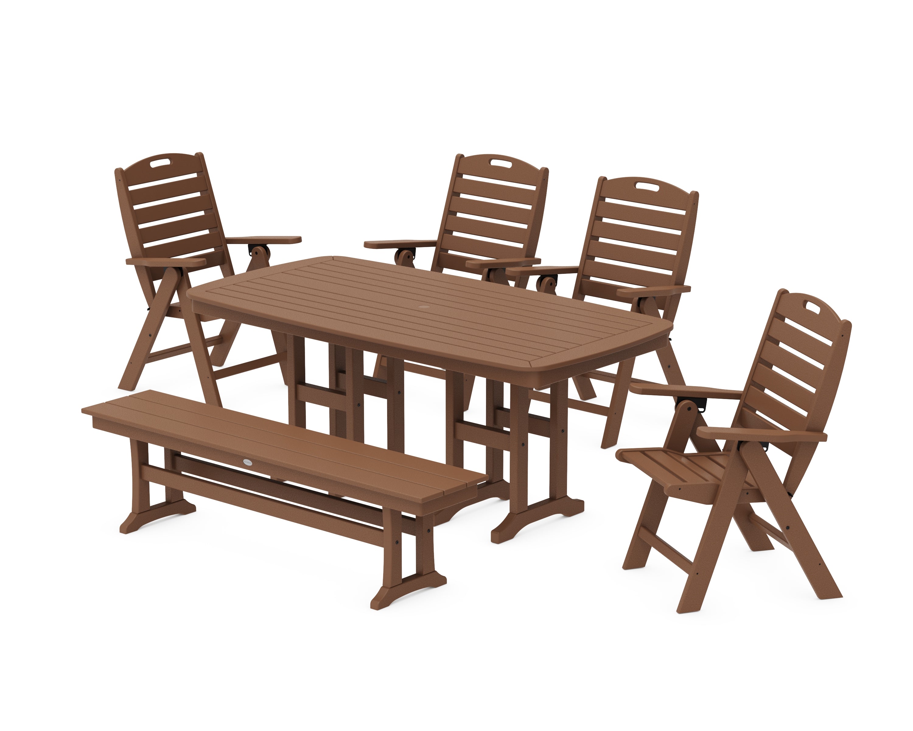 POLYWOOD® Nautical Highback 6-Piece Dining Set with Bench in Teak