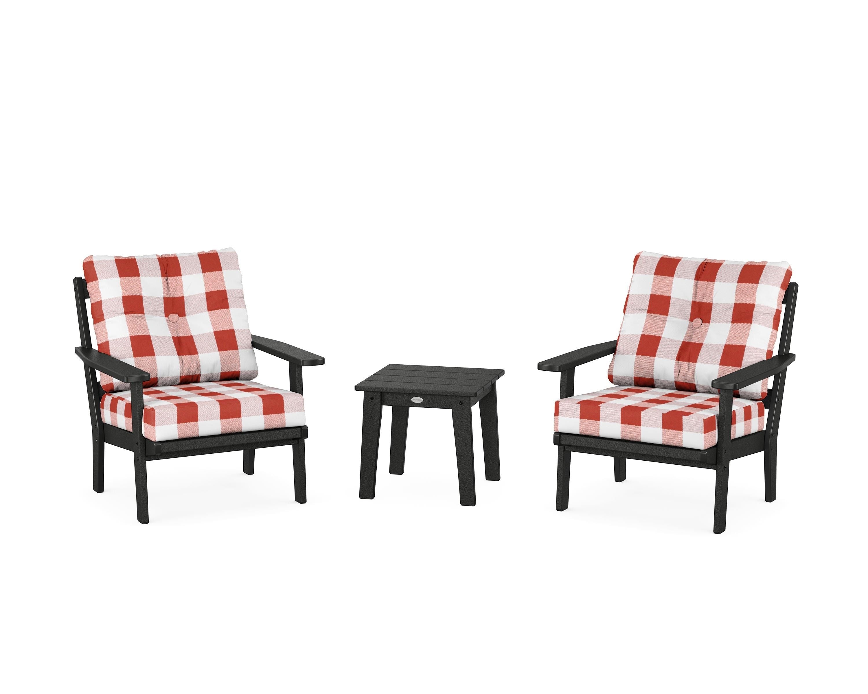 POLYWOOD® Prairie 3-Piece Deep Seating Set in Black / Buffalo Plaid Crimson