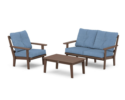 POLYWOOD® Prairie 3-Piece Deep Seating Set with Loveseat in Mahogany / Sky Blue