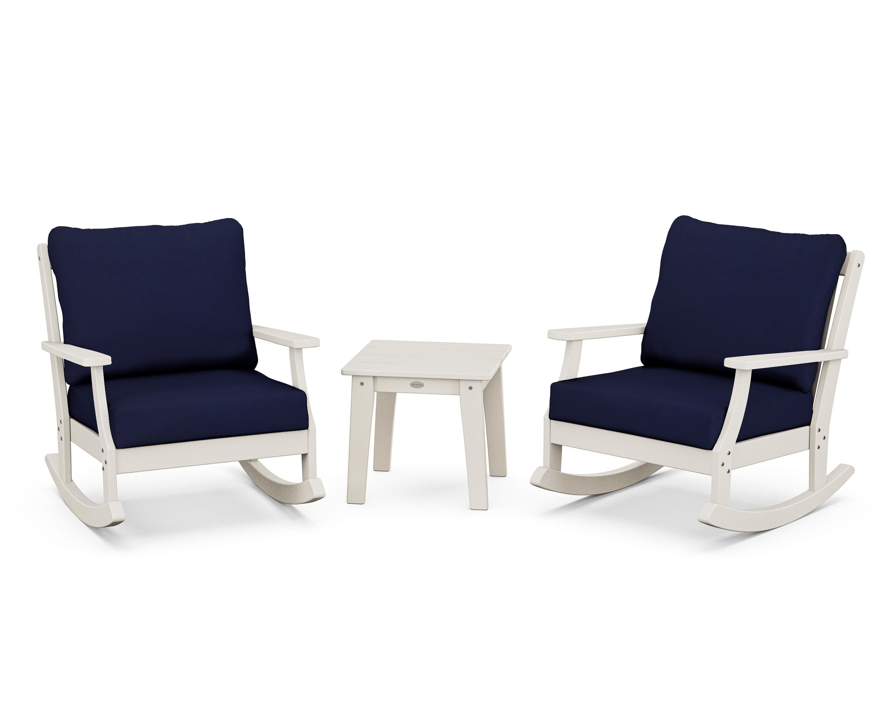 POLYWOOD® Braxton 3-Piece Deep Seating Rocker Set in Sand / Navy