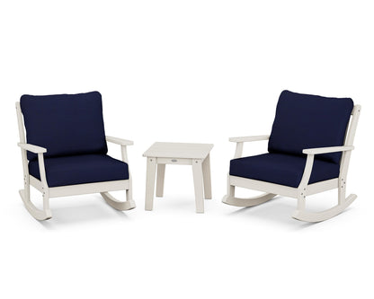 POLYWOOD® Braxton 3-Piece Deep Seating Rocker Set in Sand / Navy