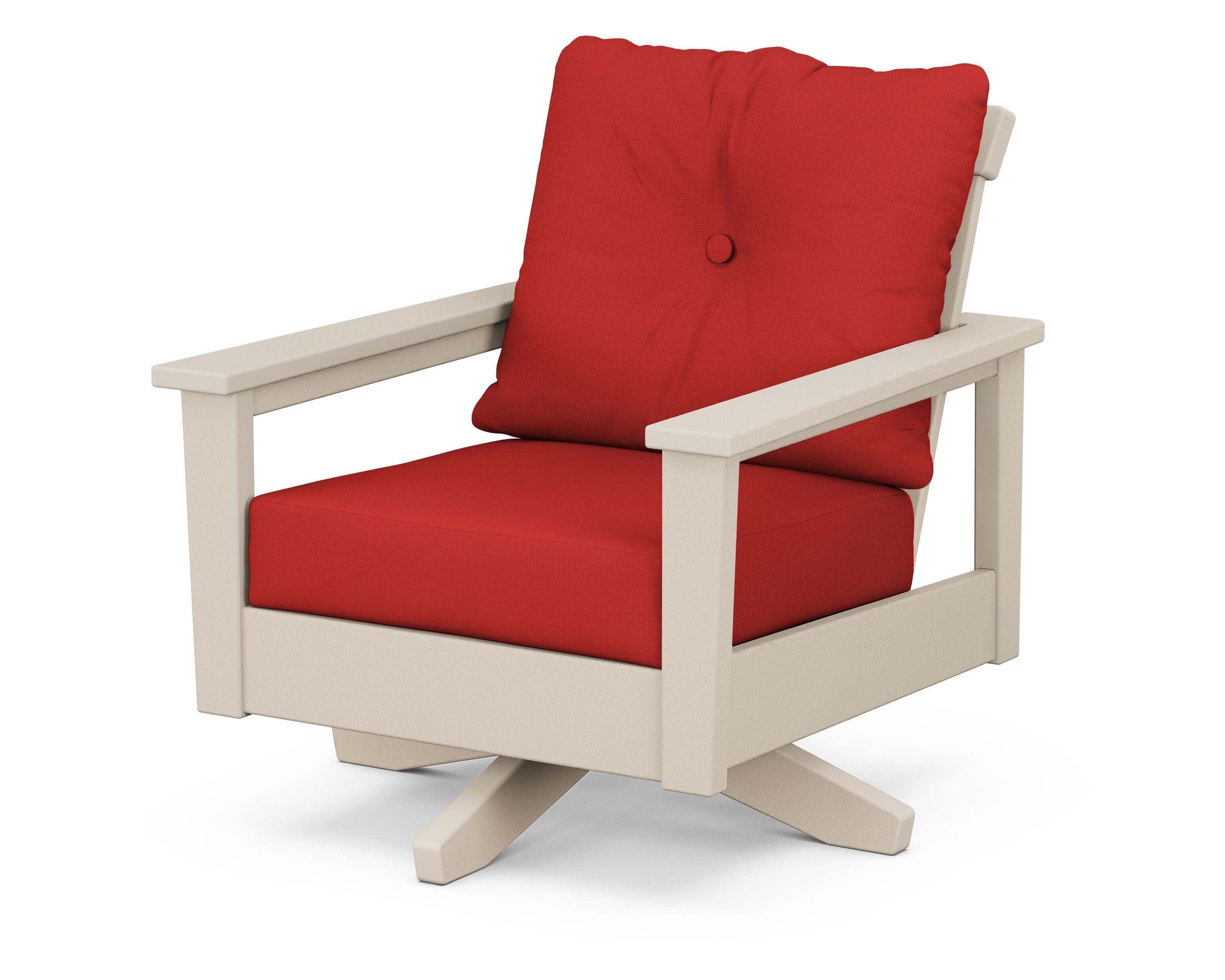 POLYWOOD® Prescott Deep Seating Swivel Chair in Sand / Crimson Linen